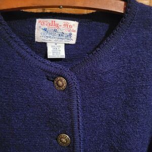 Vintage BOILED 100% WOOL Tally-Ho Sweater Womens M Navy Blue Cardigan 90s 80s